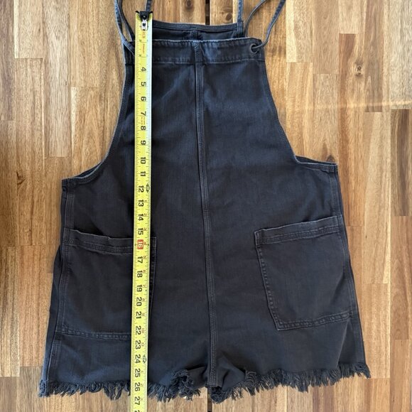 Aerie American Eagle Denim Dark Grey Romper Overalls Cutoff Shorts Large - Picture 11 of 15